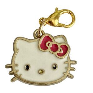 Hello Kitty Clip On Charm Sanrio Gold Tone Enamel Zipper Pull Purse Bag